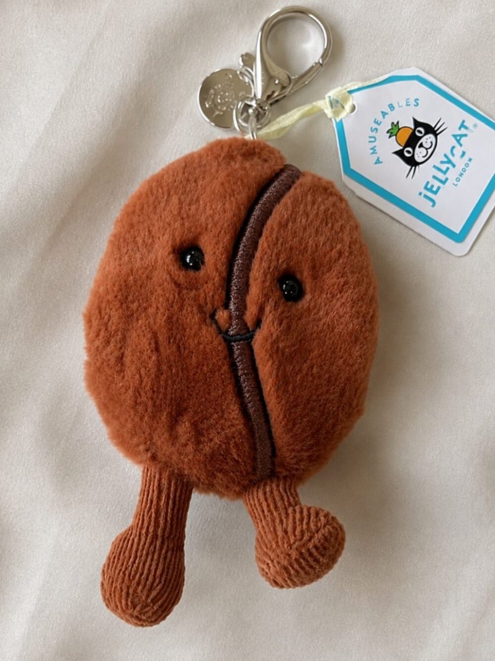Jellycat Amuseables Coffee Bean Bag Charm Plush Keychain NWT With Dust Bag - Picture 5 of 5